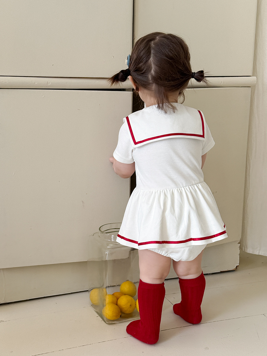 Sugar Pear ropa infantil de verano ropa delgada 2026 nueva camiseta de niñas ropa de escalada de la universidad de bebés bolsas de viento