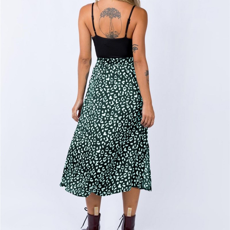 Leopard Print Split Skirt NSYKD57626