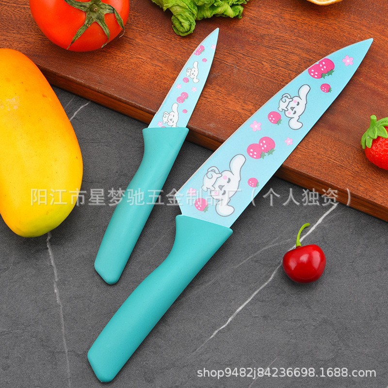 Comercio exterior venta caliente impresión de dibujos animados de acero inoxidable seis piezas conjunto de cuchillos de cocina conjunto de cuchillos de regalo conjunto de cuchillos