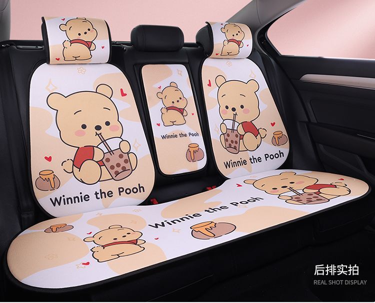 L5U new cartoon car seat cushion breathable four seasons universal linen cool cushion heat insulation whole car rear seat cushion three pieces