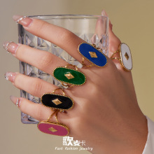 ŷ��������ֶ�ɫ������Բ����˫�㿪�ڽ�ָ����ֶ�18k�����Ʒ