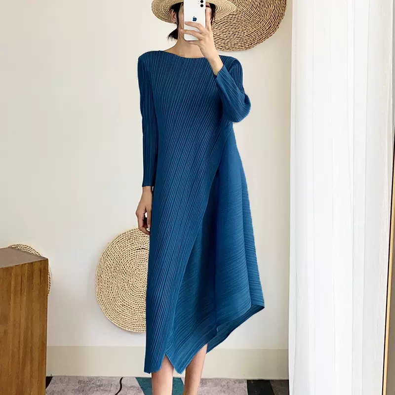 深圳市南油高端女装长袖连衣裙秋季新款三宅高级感褶皱肌理裙子女