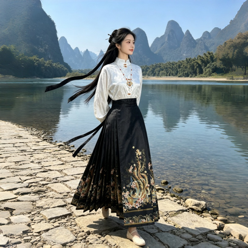 New style gold-woven floral pattern horse-face skirt for daily commuting, classical style, new Chinese style, 9-fold Hanfu long skirt for women