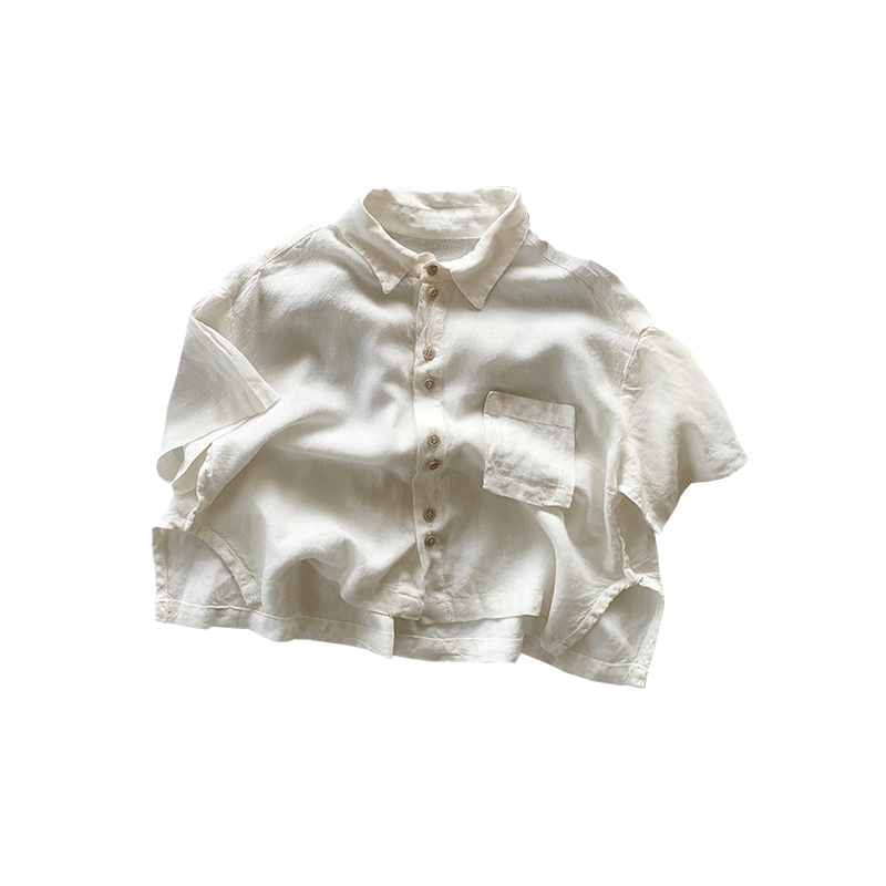 Camisa delgada de algodón liso verano fresco para niños 2024 niños y niñas estilo coreano camisa de manga corta personalizada ropa para niños de moda