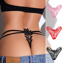 欧美跨境新款花朵镂空蕾丝女士丁字裤外贸专供火辣性感低腰内裤