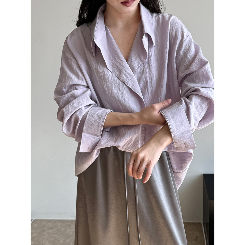 Luxi Korean Style Micro-wrinkle Texture Design Shirt Women's 2025 Spring New Elegant Long-sleeved Top 7090 Luxi Korean Style Micro-wrinkle Texture Design Shirt Women's 2025 Spring New Elegant Long-sleeved Top 7090