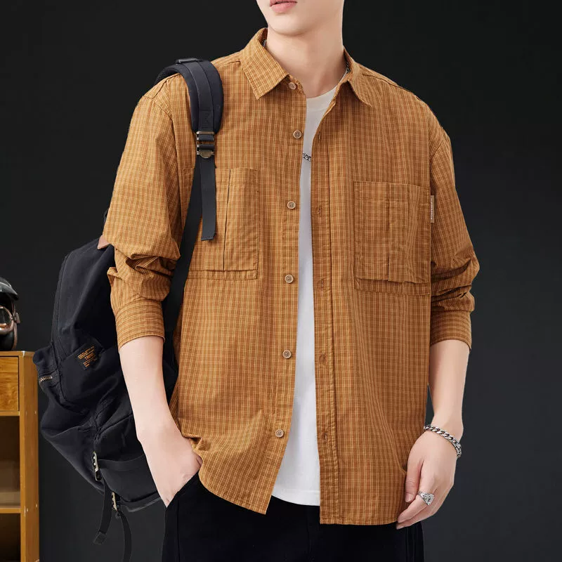 Клетчатая рубашка мужская куртка с длинными рукавами весной 2025 новый повседневный высококачественный американский прилив одежда большой размер весна и осень