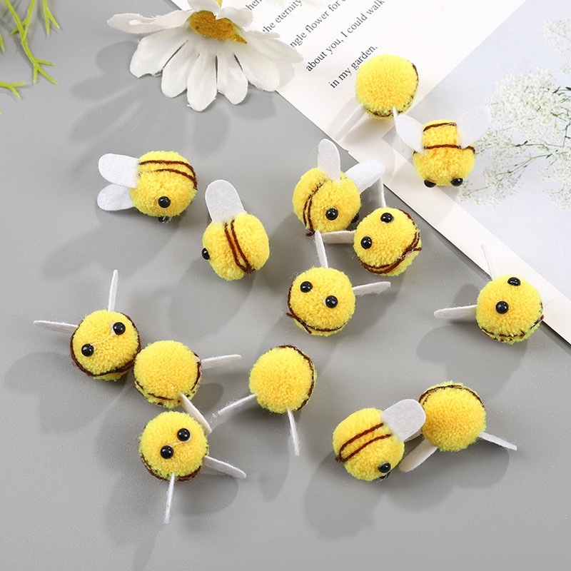 开司米小蜜蜂配件diy手工毛球儿童立体发饰服饰配件
