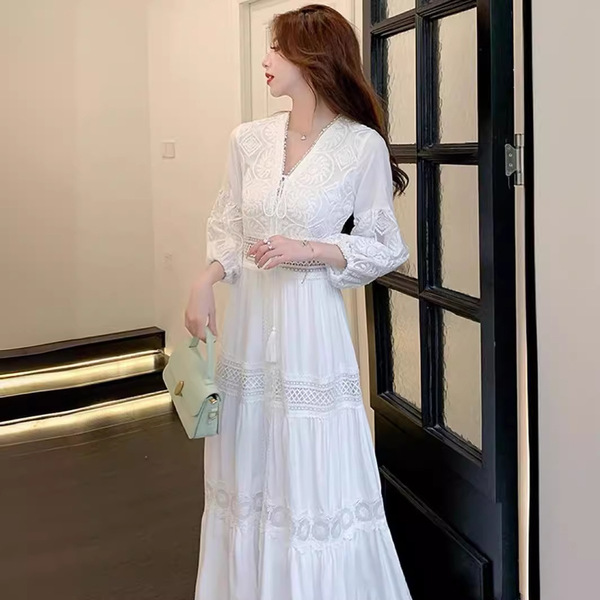 ethnic white lace beach dress