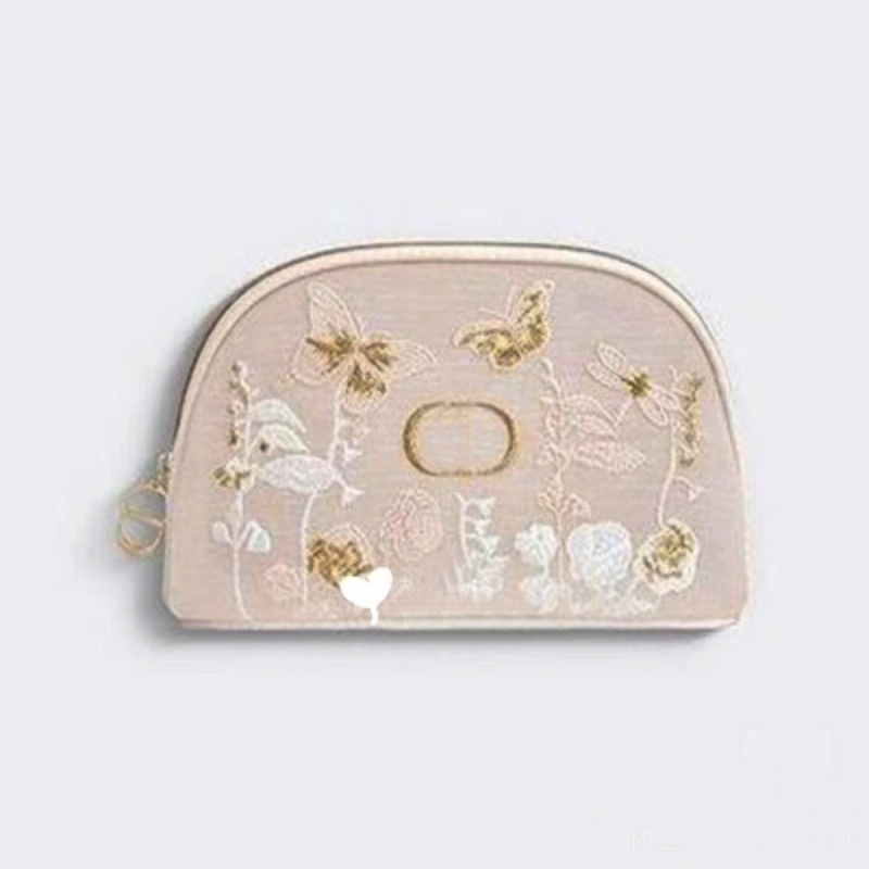新しい貝殻型メッシュ刺繍花蝶半円レース化粧品袋中空ハンドヘルド化粧品収納袋|undefined