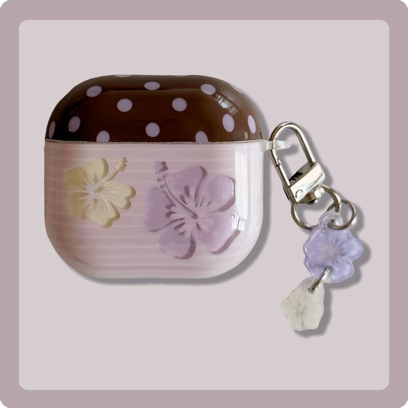 Purple striped Hibiscus design, suitable for Apple AirPods 5/4 Bluetooth headphones, Pro 3 protective case, 2 soft shells, 1 Purple striped Hibiscus design, suitable for Apple AirPods 5/4 Bluetooth headphones, Pro 3 protective case, 2 soft shells, 1