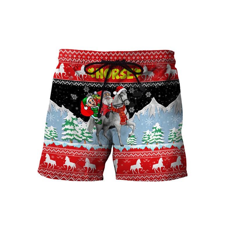 歐美時尚3D數(shù)碼圣誕節(jié)印花男士短褲寬松舒適夏季沙灘褲潮流男褲