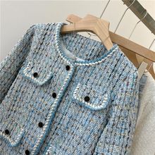 秋冬新款高级感蓝色其它/其它编织外套女法式气质小香风圆领上衣