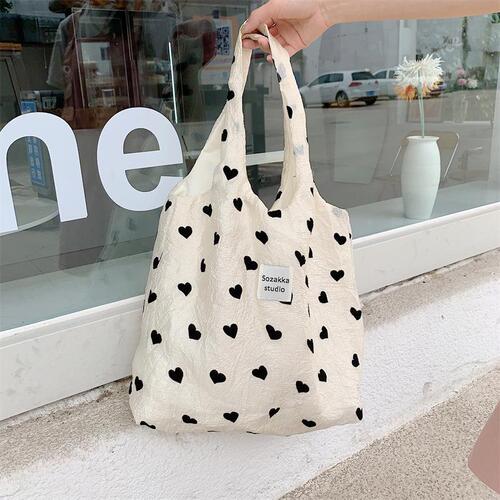 36252 New Texture Heart Canvas Single Shoulder Bag Large Capacity Handbag Makeup Bag Student Underarm Bag