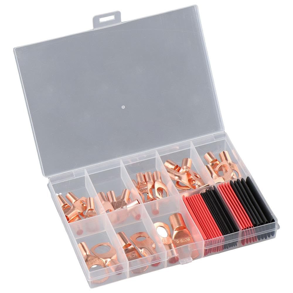 SHUATI 60Pcs Copper Wire Lugs,Tubular Ring Terminals Connect