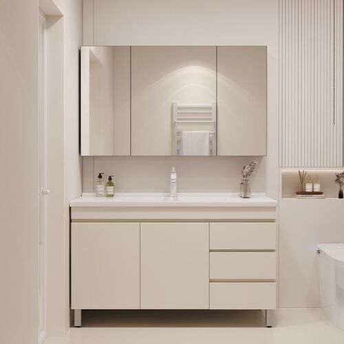 Simple and Smart Bathroom Cabinet Set with Sink and Wash Basin, Ceramic Integrated Basin, Wall-Mounted Bathroom Sink