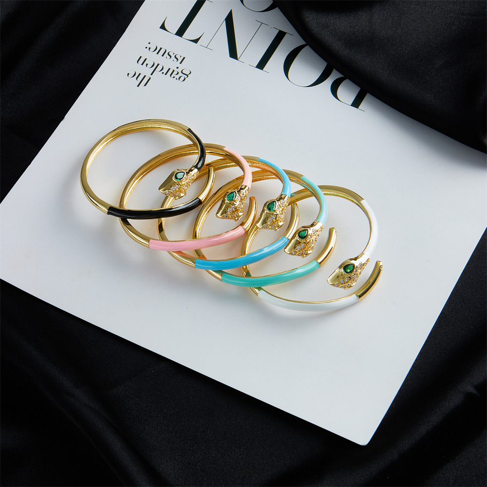 new 18K gold electroplating dripping copper micro-inlaid zircon snake bracelet