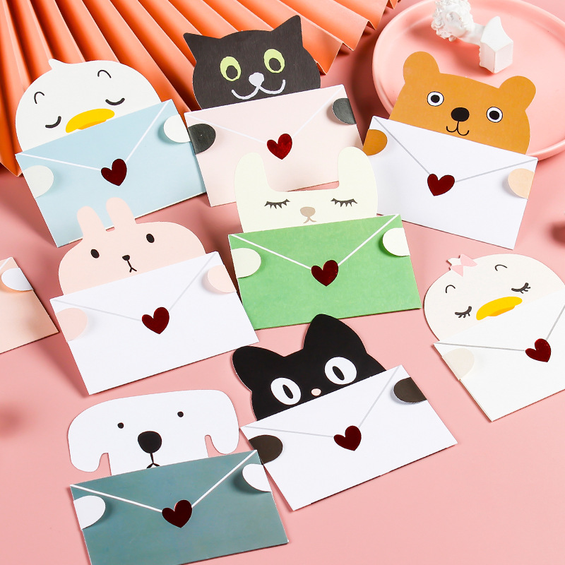 儿童迷你生日贺卡信封幼儿园卡通可爱动物明信片小卡片纸精致空白