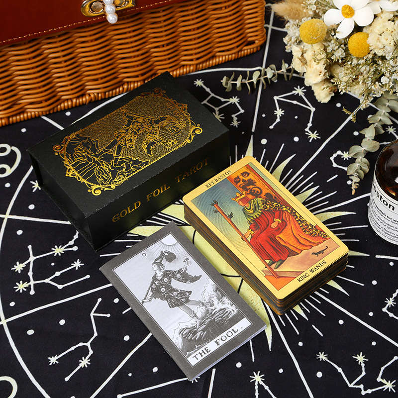 跨境彩印烫金塔罗牌78张全套tarotPVC塑料防水桌游卡牌现货批发|undefined