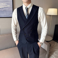 春秋男士双排扣西装领坎肩英伦复古商务休闲纯色修身时尚潮男马甲