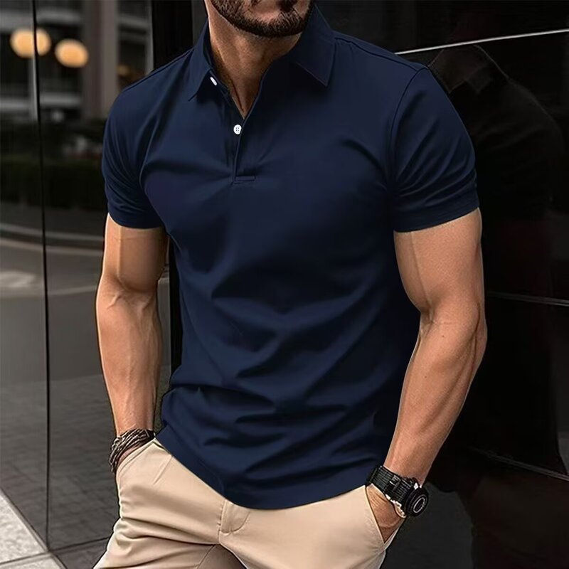 Cross-Border Foreign Trade Wholesale Lapel Short-Sleeved Polo Shirt for Men, Summer Korean Style Trendy and Stylish Solid Color Versatile T-Shirt Top Cross-Border Foreign Trade Wholesale Lapel Short-Sleeved Polo Shirt for Men, Summer Korean Style Trendy and Stylish Solid Color Versatile T-Shirt Top