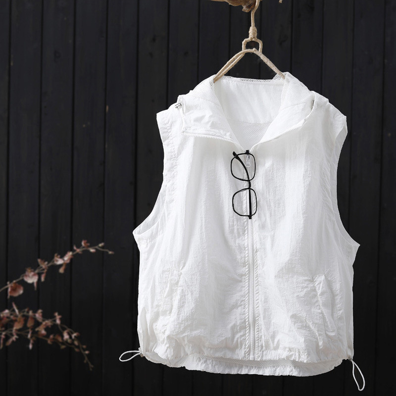 Chaleco sin mangas casual con capucha de verano, ropa de protección solar, chaleco fino al aire libre de moda, chaqueta, chaleco, chaqueta al por mayor