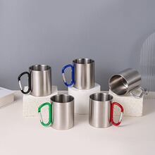 双层不锈钢户外登山杯带扣便携水杯咖啡杯家用办公杯高颜值露营杯