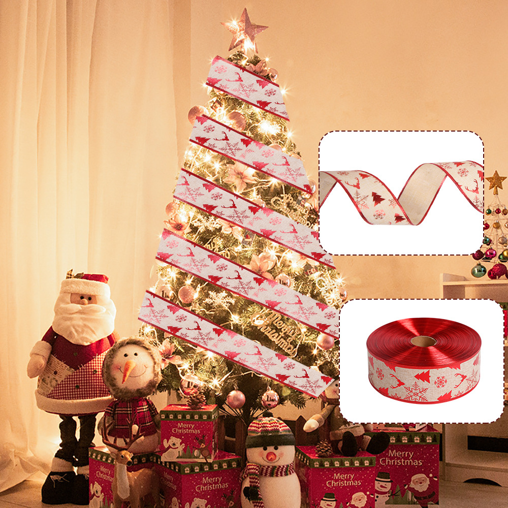 Cinta de regalo de Navidad cinta poliéster hoja de arce ELK árbol de Navidad para hornear pastel bolsa decoración arco cinta