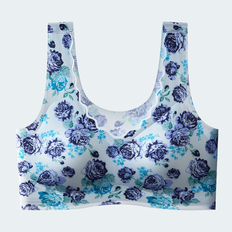 Ropa interior floral sin costuras, mujeres de mediana edad, sujetador sin anillo de acero, copa fija, chaleco para dormir de mediana edad y ancianos