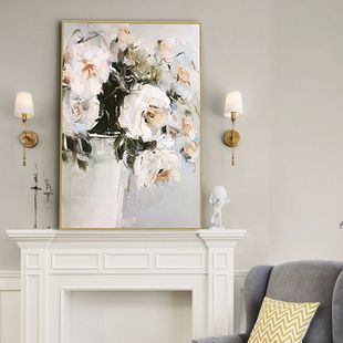 American-Style Living Room Hanging Painting Rose Floral Light Luxury Hand-Painted Oil Painting Simple Beautiful Combination Painting Entrance Foyer Large Dining Room Painting