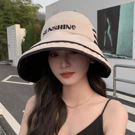 条纹渔夫帽女户外运动帽子黑胶防晒帽韩版防晒遮阳帽秋季大帽檐