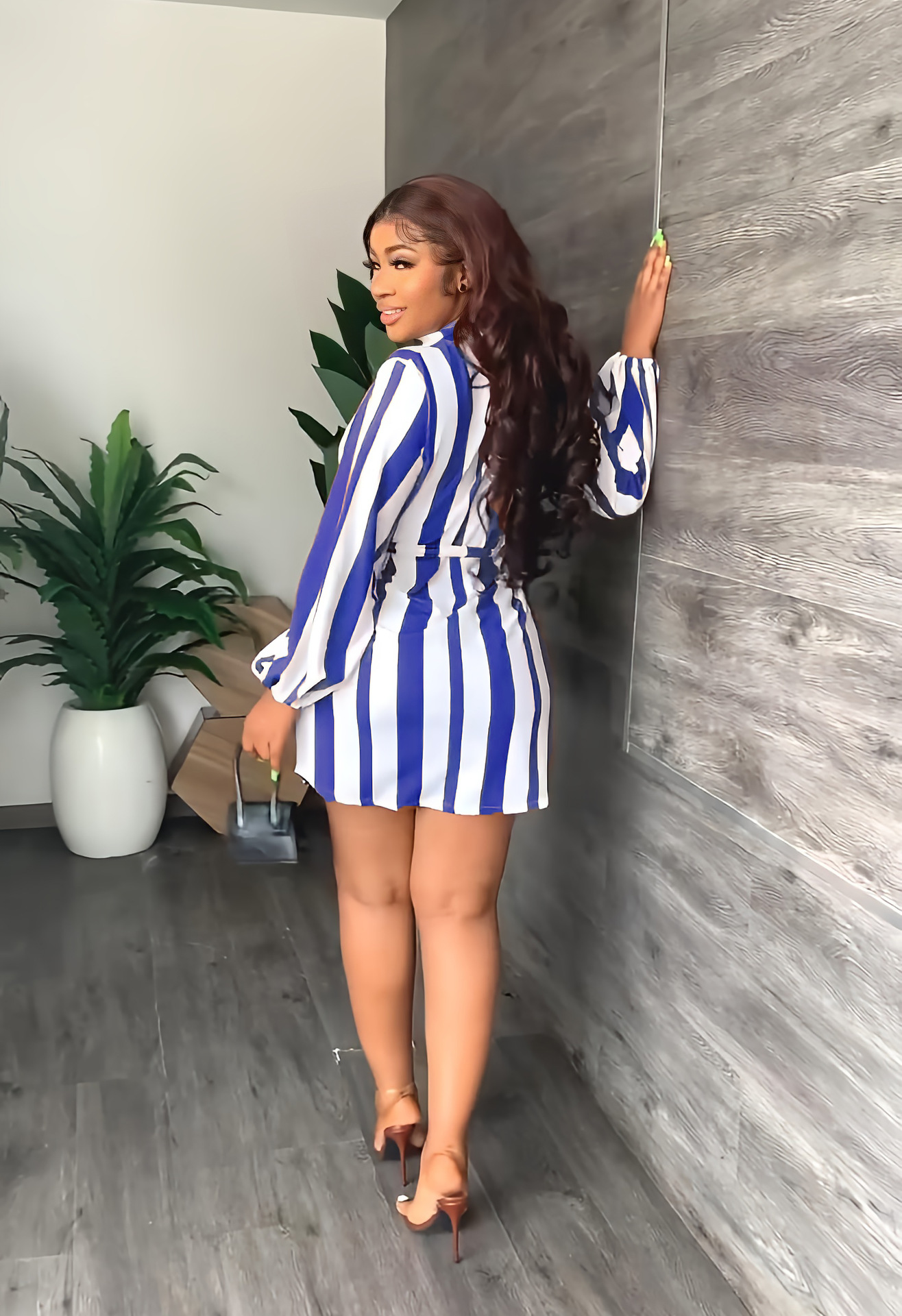 Women Popular Striped Short Dress Casual Women Dress