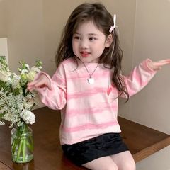 亮晶晶女童T恤长袖2025新款儿童条纹纯棉上衣秋装洋气春秋打底