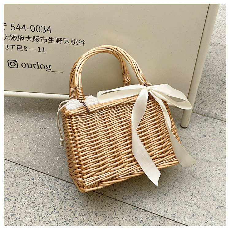 New Handheld Straw Woven Bag Small Square Bag Rattan Wicker Bag Hand Woven Women's Bag Bridesmaid Wedding Accompanying Gift Bag
