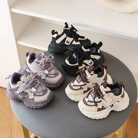 儿童网面透气运动鞋2025春季新款男女童时尚老爹鞋休闲轻便跑步鞋