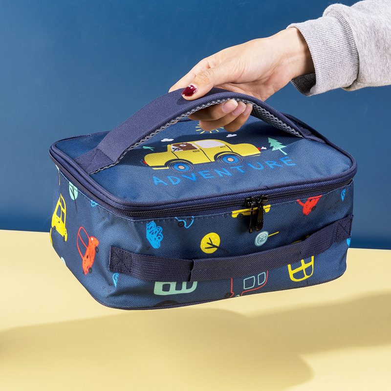 Cute Primary School Students' Four-compartment Flat Insulated Lunch Box Bag Thickened Waterproof Lunch Box Bag Children's Double-compartment Handbag