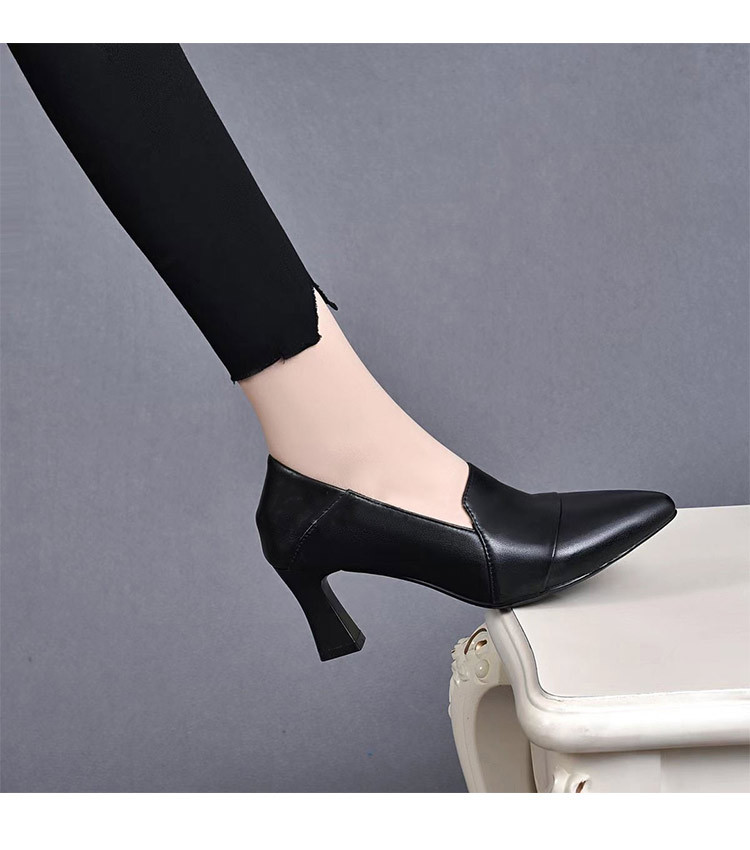Giày cao gót nữ da thật mũi nhọn gót vuông 7 cm — Kaki 7 cm chi tiết 2