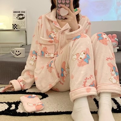 Conjunto de pijamas de franela cálidos y gruesos con forro polar, estilo nuevo invierno 2025, para mujer, ropa de casa de invierno. image 9