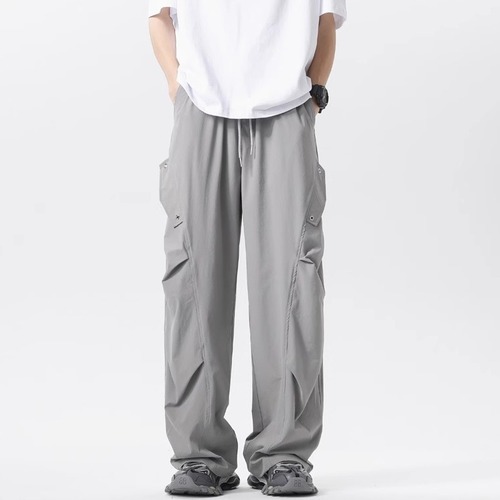 Pure Color Work Pants for Men Spring and Autumn American Street Fashion Brand Loose Straight Leg Parachute Casual Long Pants