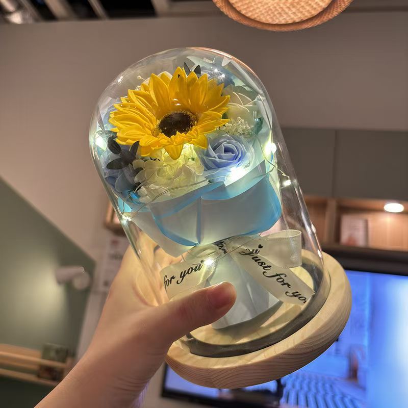 Simulación inmortal flor seca copa de vidrio ramo de flores acompañante regalo de decoración de escritorio para el hogar regalo de cumpleaños 520