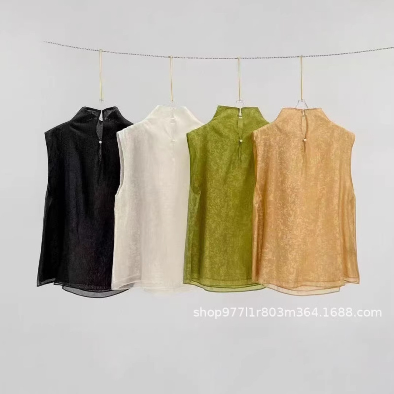Double-Layer Rayon Sleeveless Inner Shirt for Women, Young Style, New Chinese Style, Age-Reducing Shirt, Loose Fit, Slimming Layering Top for Summer