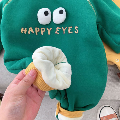 Baby velvet jumpsuit autumn and winter  new male and female baby Korean version contrasting color warm romper 0027A011