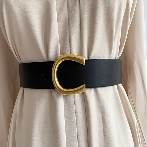 Cross-border retro belt women's decorative belt ins style women's wide belt black simple waist restraint slim waist seal trend