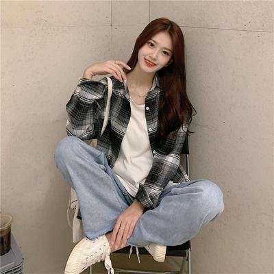 Autumn lattice shirt Show thin new pattern Korean Fan Easy ins Ultra-fire Sunscreen Cardigan clothes coat