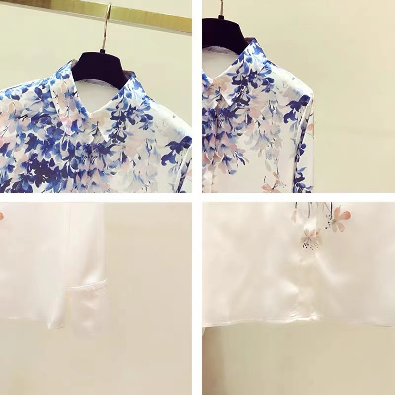Ženska oblačila, svilena srajca, ženski temperament, zahodni slog, potiskan šifon, top z dolgimi rokavi, oblikovalski smisel zgodnje jeseni_voghion.com