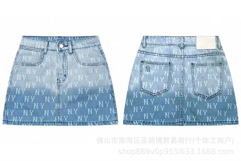 韓国 25ss 新 MLB 春夏新作 ny ビッグロゴ刺繍レディースカジュアルファッションデニムスカート|undefined