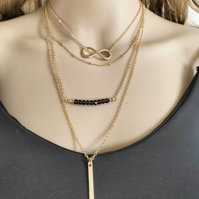 European and American Cross-border Fashion Female Charm Jewelry Multi-layer Copper Bead Chain Good Luck Digital 8 Purple Crystal Beaded Necklace