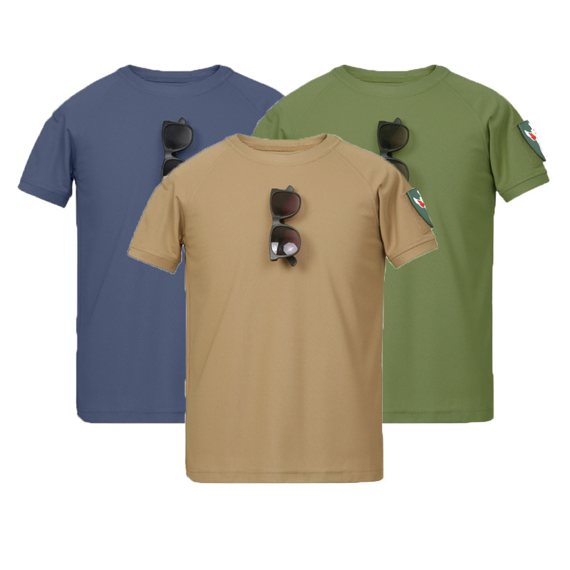 Transfronterizos de verano al aire libre tácticas camisetas militares de manga corta camisetas de cuello redondo elásticas sueltas transpirables y secas rápidas mangas cortas