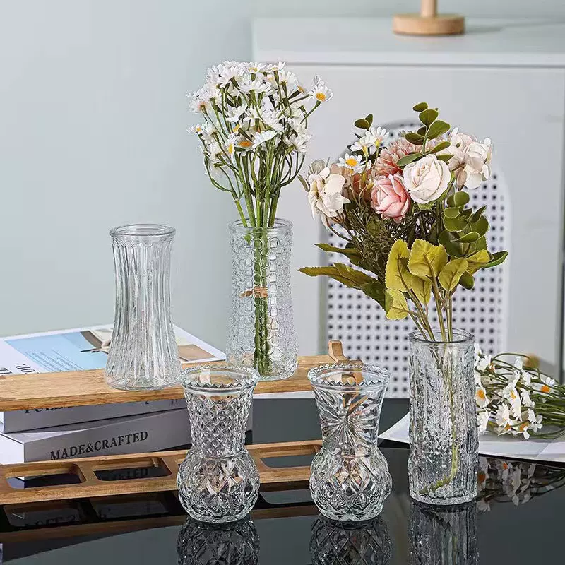 外贸批发创意小花瓶玻璃高级感民宿中古花瓶ins风高颜值餐桌摆件