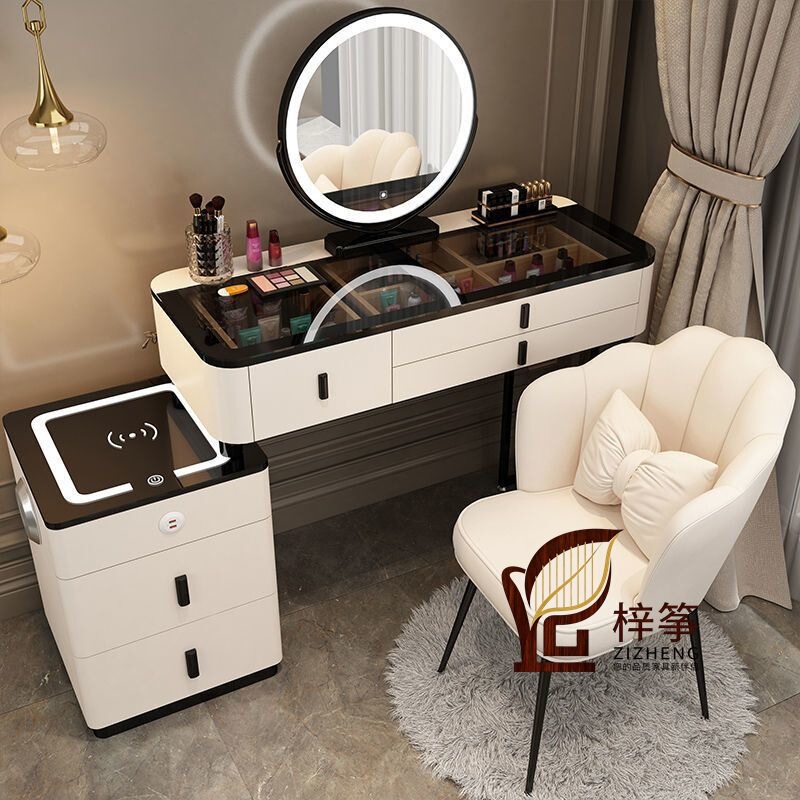 Smart Dressing Table Wireless Charging Light Luxury Nordic Bedroom Dressing Table Modern Simple Multi-Functional Solid Wood Dressing Table
